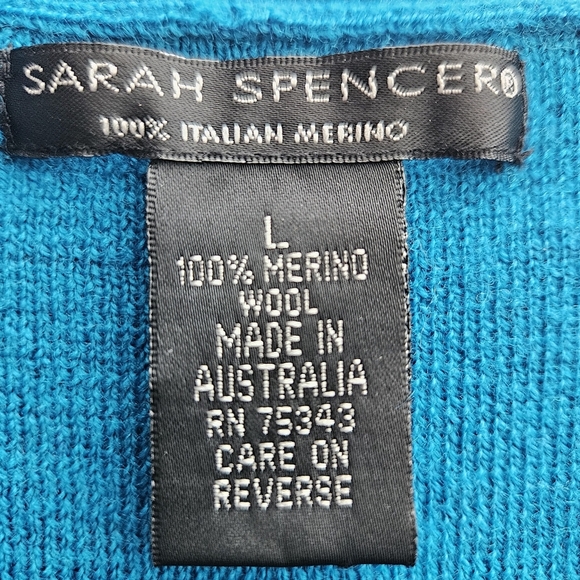 Sarah Spencer 100% Italian Merino Wool V-Neck Sweater Sz Large Blue - Picture 9 of 12